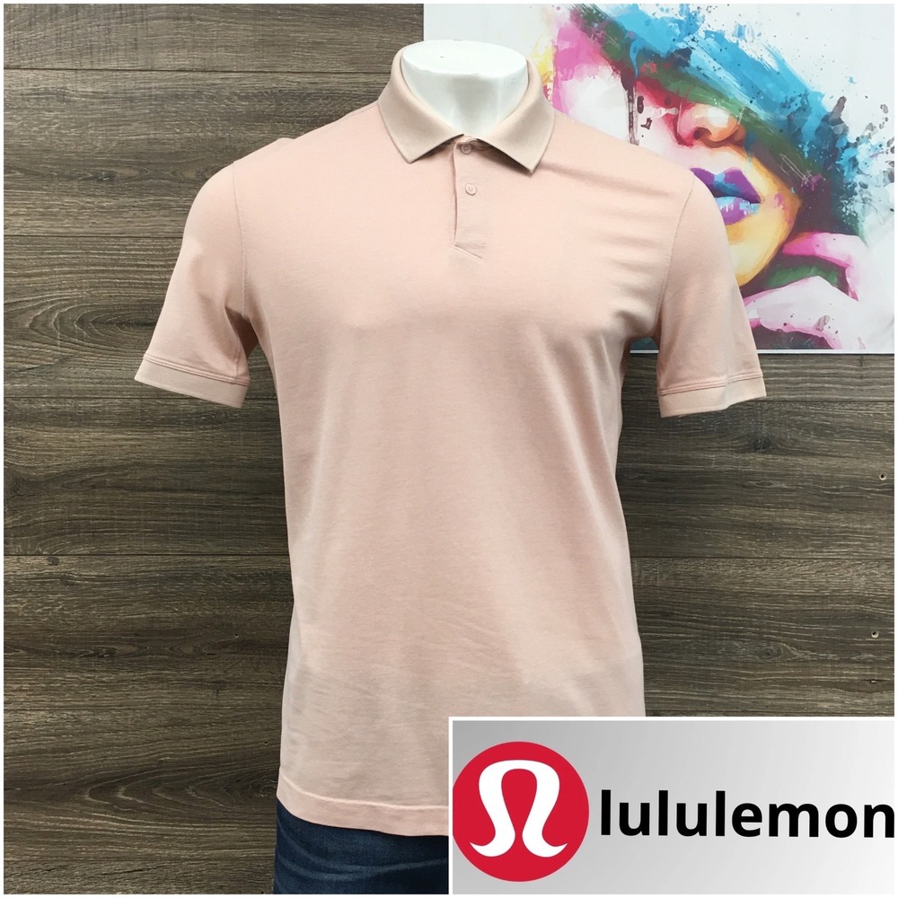 Lululemon Mens Short Sleeve Polo Shirt Peach Pink Athletic Golf Casual Size XL